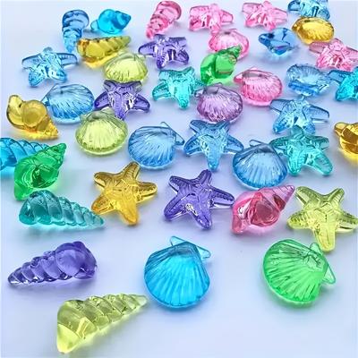30 Colorful Imitation Decorative Shells, Creative Transparent Crystal Aquarium and Pool Decorations, Starfish, Shells.