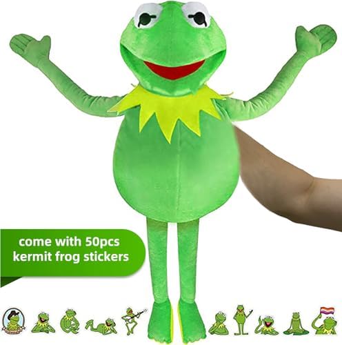 Kermit the Frog Hand Puppet Toy for Kids Adults Anime Puppet with 50Pcs Stickers Interactive Performance Gift