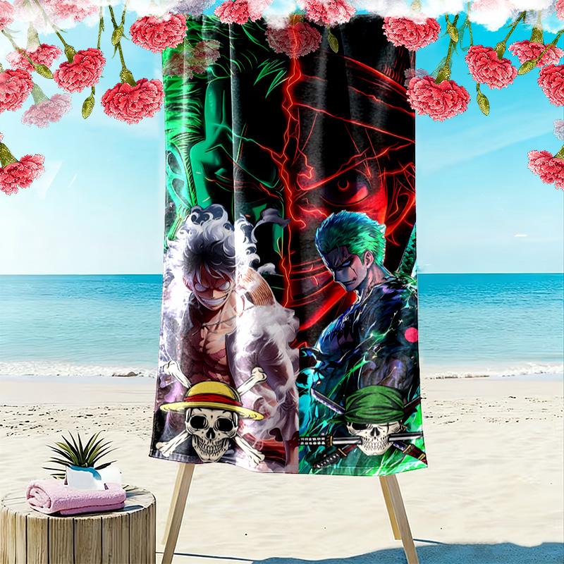 Pirate Anime Print Beach Towel, Large Soft Quick Dry Towel for Beach Camping Swimming