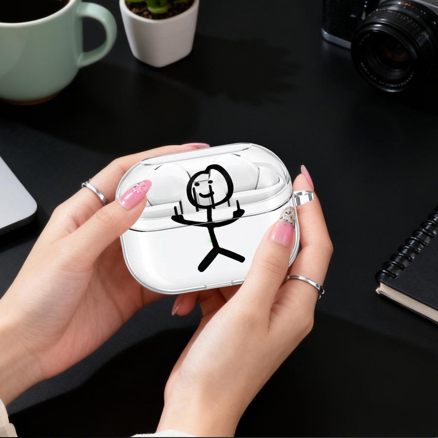 Abstract Stick Figure Clear Earphone Cases Cover With Hook Case For Samsung Galaxy Buds 3Pro 4 Pro 3 FE 2Pro Live 2 4Pro