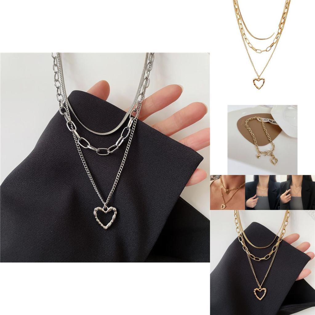 Unique Gold And Silver Heart Angel Wings Layered Necklace For Fashionable Women Style