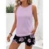 Plus Size Solid Color Sleeveless Cami Vest Top & Shorts Set, Women's Summer Loose Casual Two Piece Outfit, Simple Versatile Loungewear