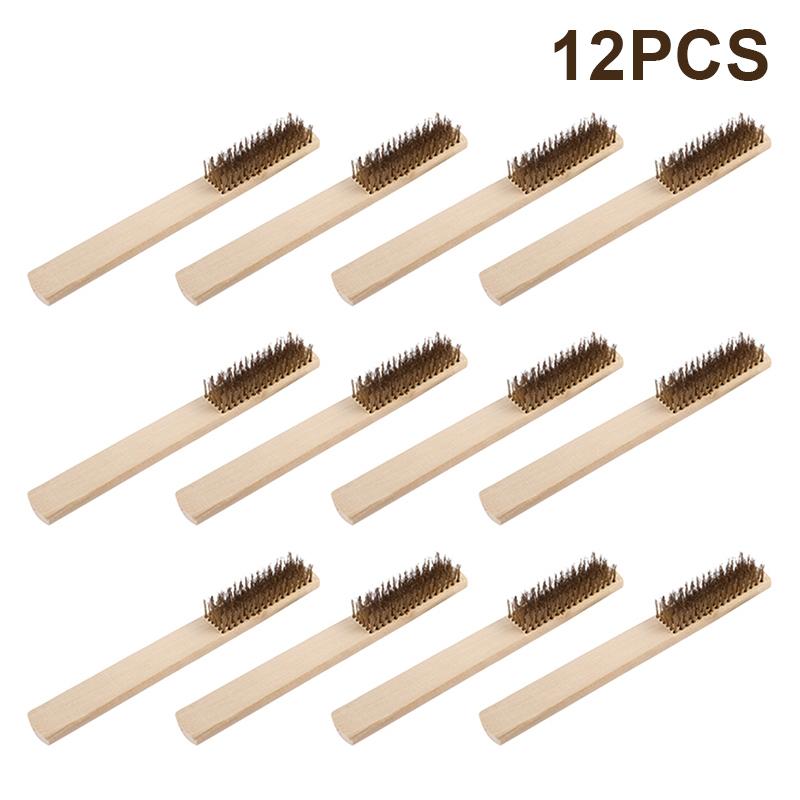 3/12pcs Heavy-Duty Copper Wire Brush Set-Effective Brush With Sturdy Handle For Paint Scrubbing Removing Unfinished Metal Etc