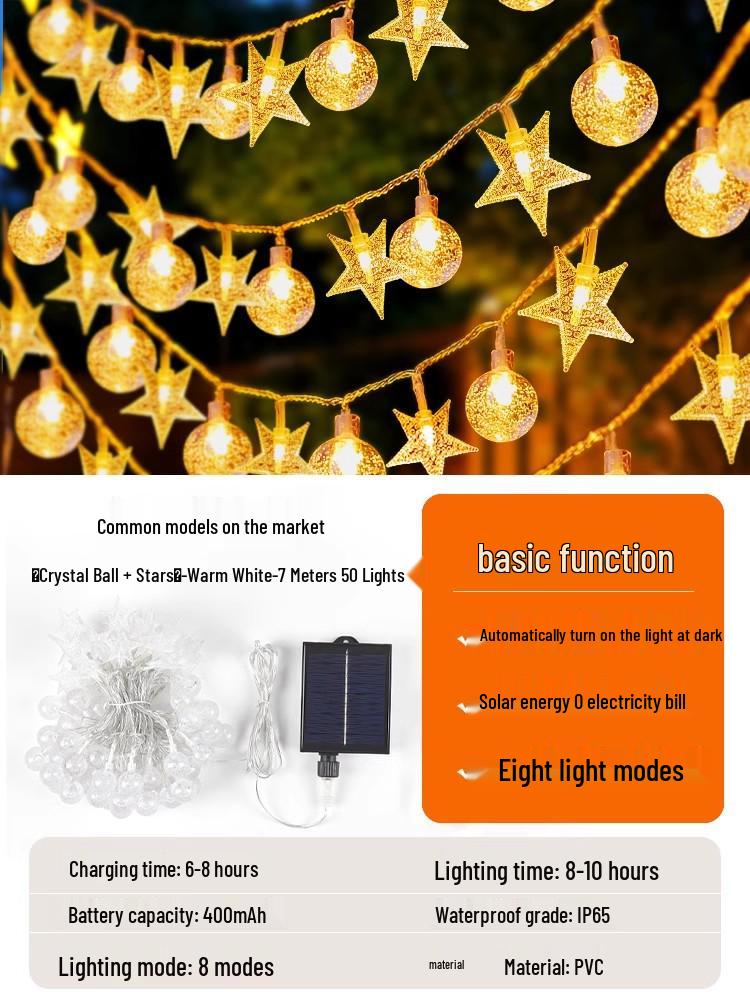 

Waterproof Solar Garden String Lights: Outdoor Patio, Courtyard & Tree Fairy Lights