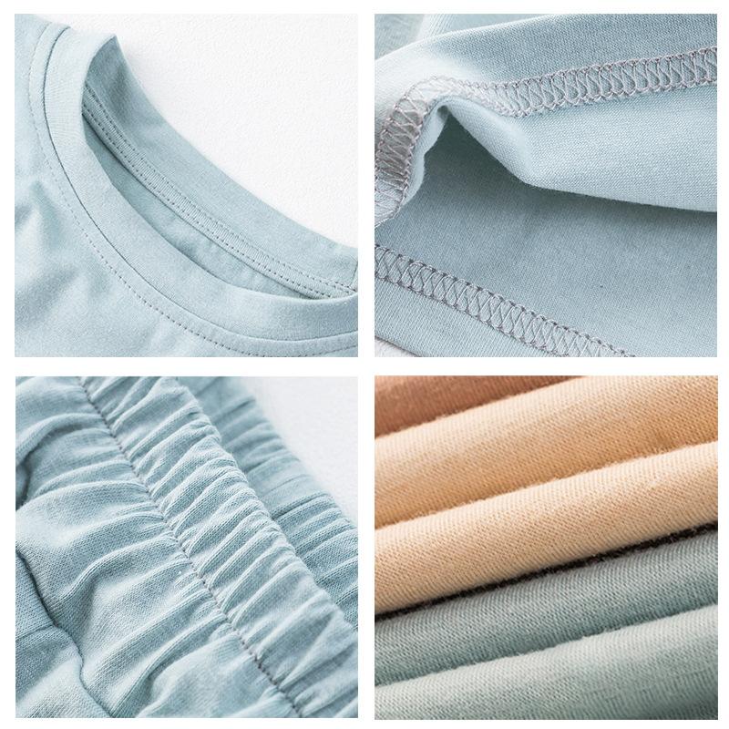 Boys and Girls Cotton Short Sleeve Shorts Solid Color Leisure Set 2025 Summer Children's Fashion Set