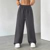 Women's Versatile Stretch Waist Pure Color Wide-leg Casual Pants, Loose Straight-cut Sports Pants, Drapey Long Pants