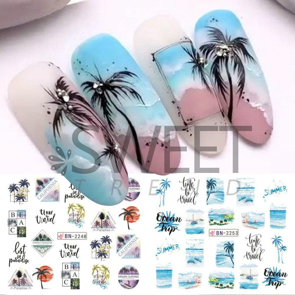 Autocolante pentru unghii cu transfer de apă de vară Decalcomanie Plajă Ocean Cocotier Nail Design Nail Art Decoraiton