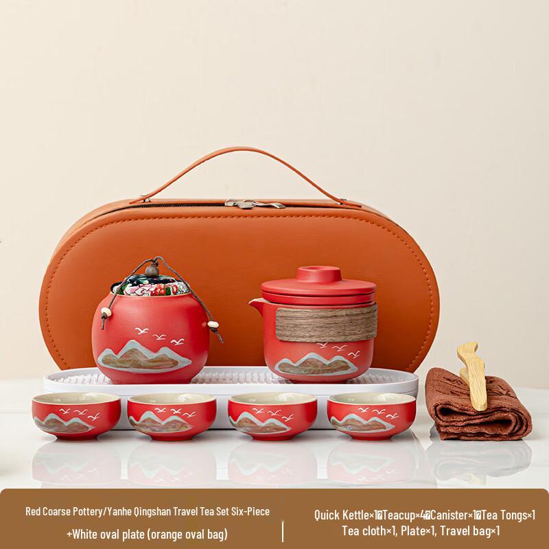 Red Rough Pottery Travel Tea Set