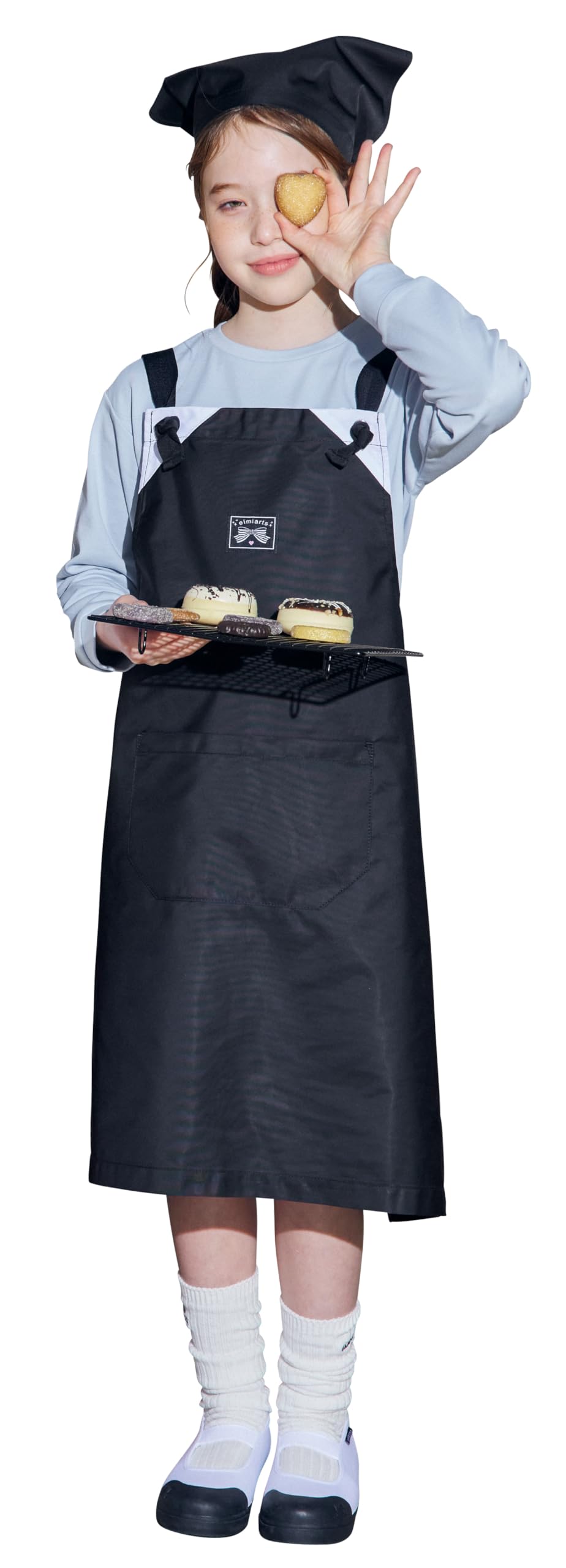 

[Arisana] Kids Apron for Girls, Children, Junior, with Triangular Scarf, Size 100-150, M, Black