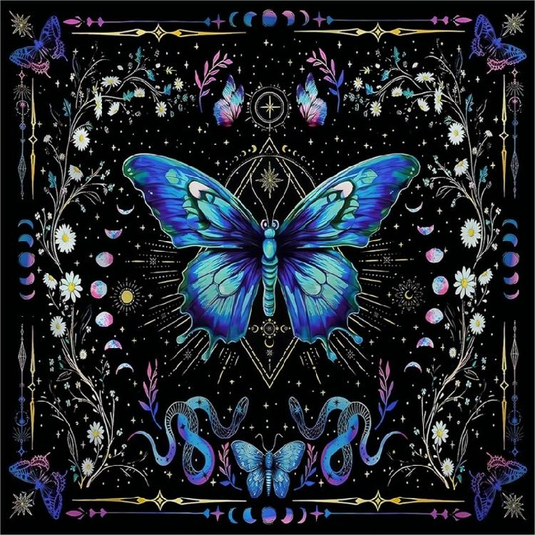 Butterfly Flower Pattern Tarots Card Tablecloth Altars Cloth  Altars Cloth Divinations Cards Table Cloth Tapestry 50x50cm