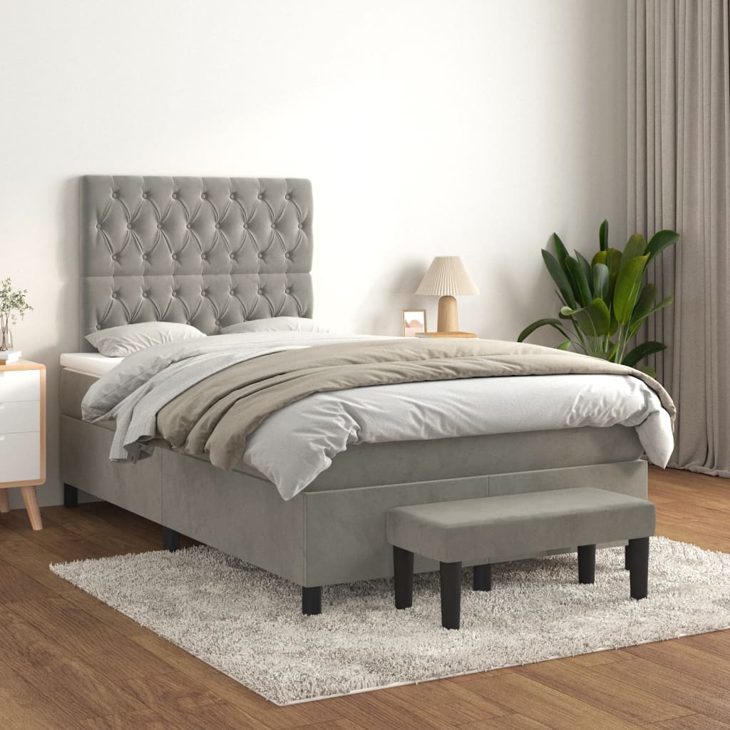 Vidaxl Letto Continentale Con Materasso, Grigio Chiaro, 120X200Cm, Velluto