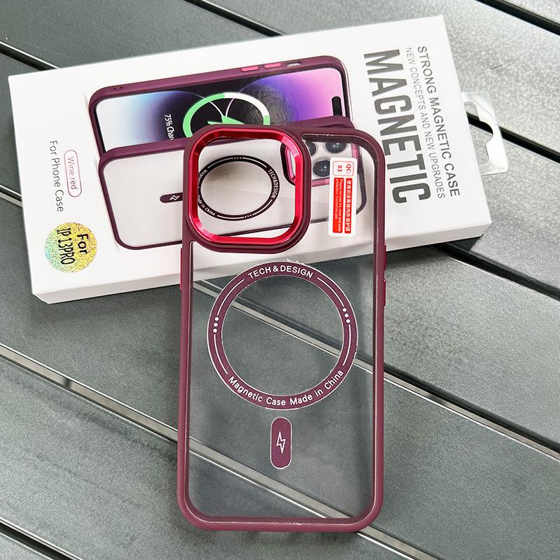 Applicable To IPhone15Pro Metal Lens Mobile Phone Case 13 Skin-friendly Magsafe Magnetic 14 Protection Case