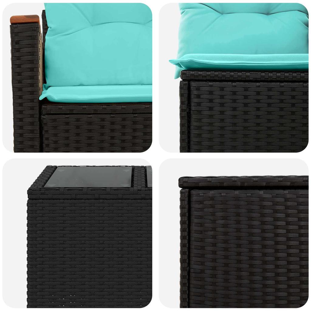 Sofa Set 8 Pieces Black and Blue Poly Rattan and Steel
