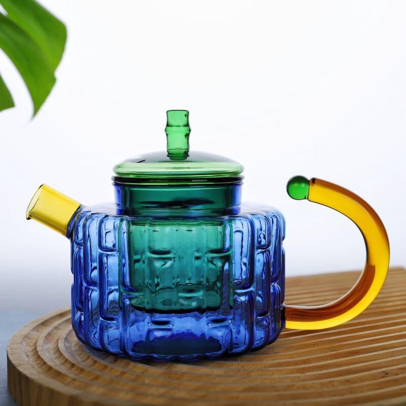 Стеклянный чайник с цветными вставками, боковой ручкой и ситечком 400ml