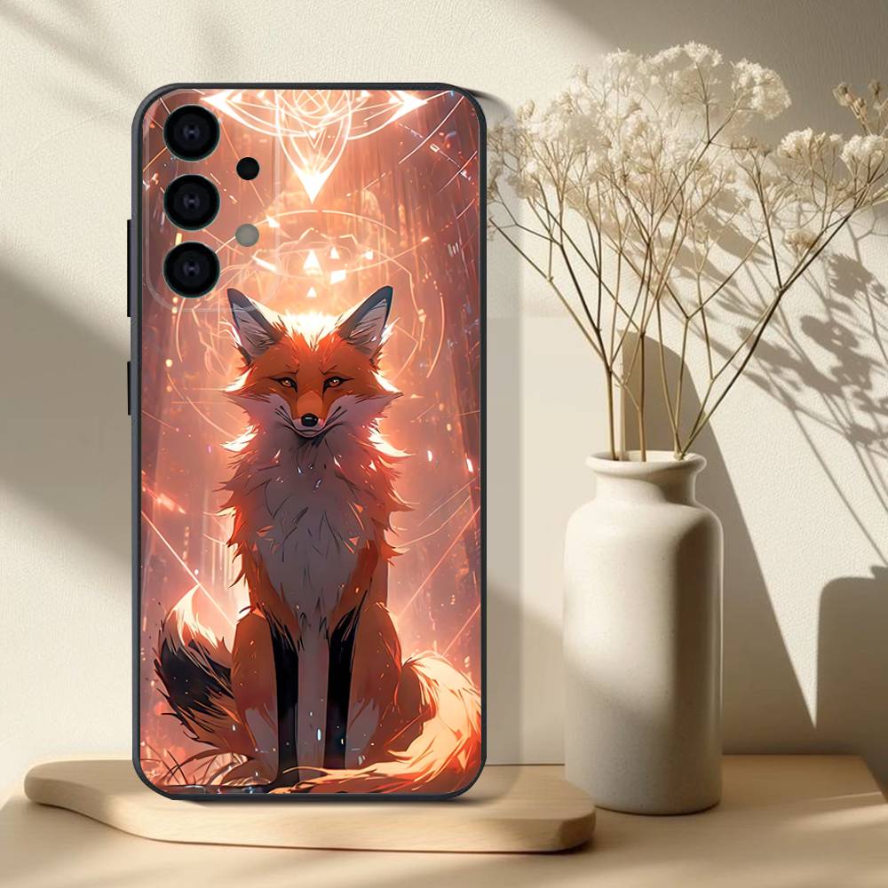 Cute Animal Fox  Phone Case For Samsung S 25,24,23,22,30,21,10,9,Ultra,Plus,Lite,FE,4,5G Black Soft Case