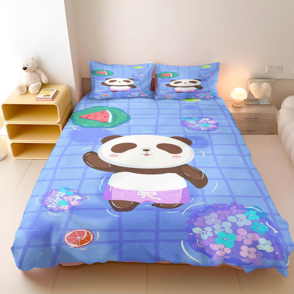 Miniso Duvet Cover Panda Cartoon Full Cute Children'S Bedroom 100% Polyester Adult Gift 2/3Pcs Bedding Set