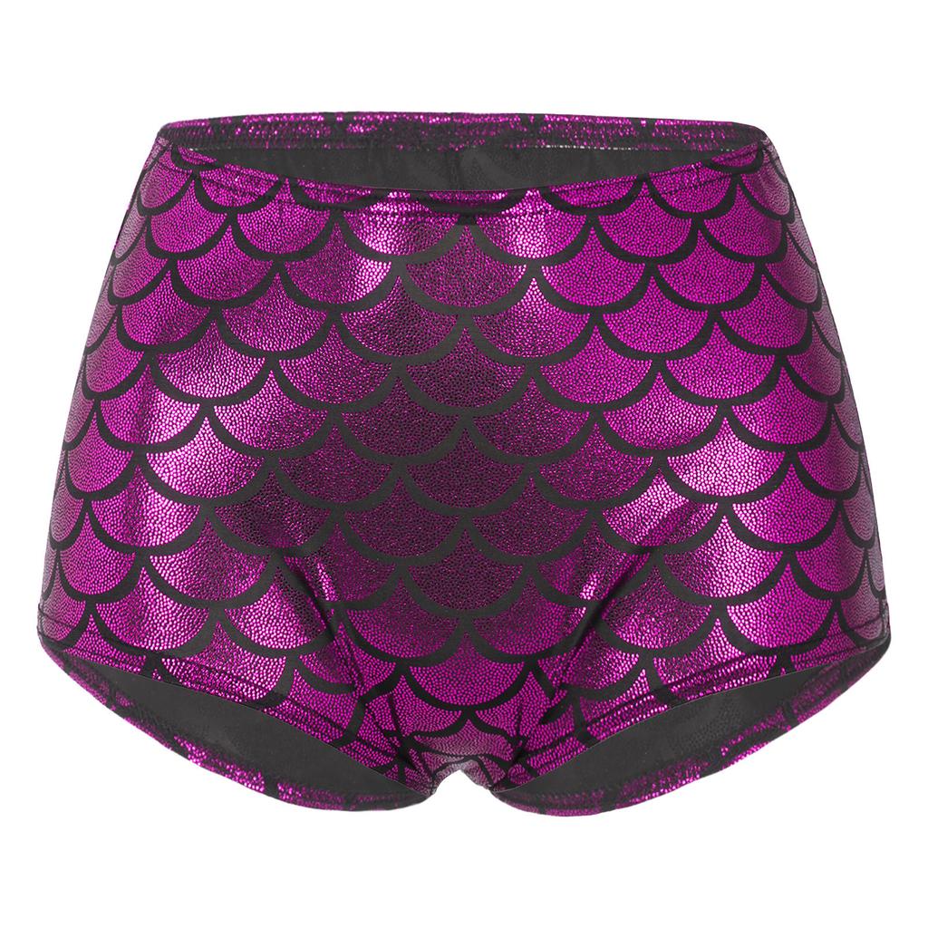 Women's Fish Scale Performance Shorts: Shiny Sequin-like Clubwear for Pole Dance, Mermaid Costume & Festive Swimwear