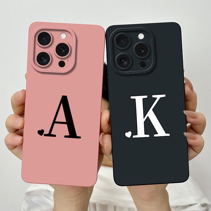 For iPhone 14 Pro Max Case iPhone 14 Plus Phone Case iPhone 14 Pro Cover Cute Couple Initial Letters Square Skin Matte Cover