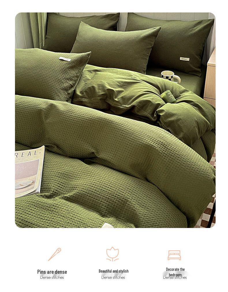 High-Value G5Z Waffle Weave 4-Piece Bedding Set - Includes Fitted Sheet, Duvet Cover, Ideal for Dorms