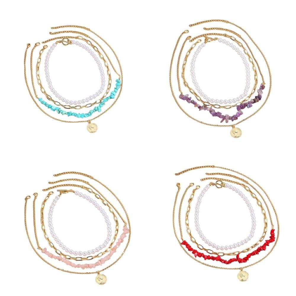 Elegant Colored Stone Necklace Exquisite Clavicle Chain Adjustable Pearl Beaded Necklace  Party