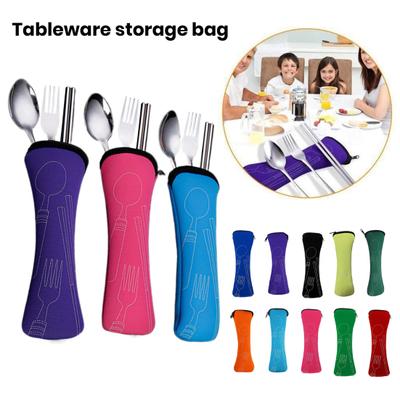 Cutlery Storage Bag Tableware Cloth Bags Zipper Design Portable Washable Storage Pouch for Fork Spoon Chopsticks Office Car Camping Travel Utensil