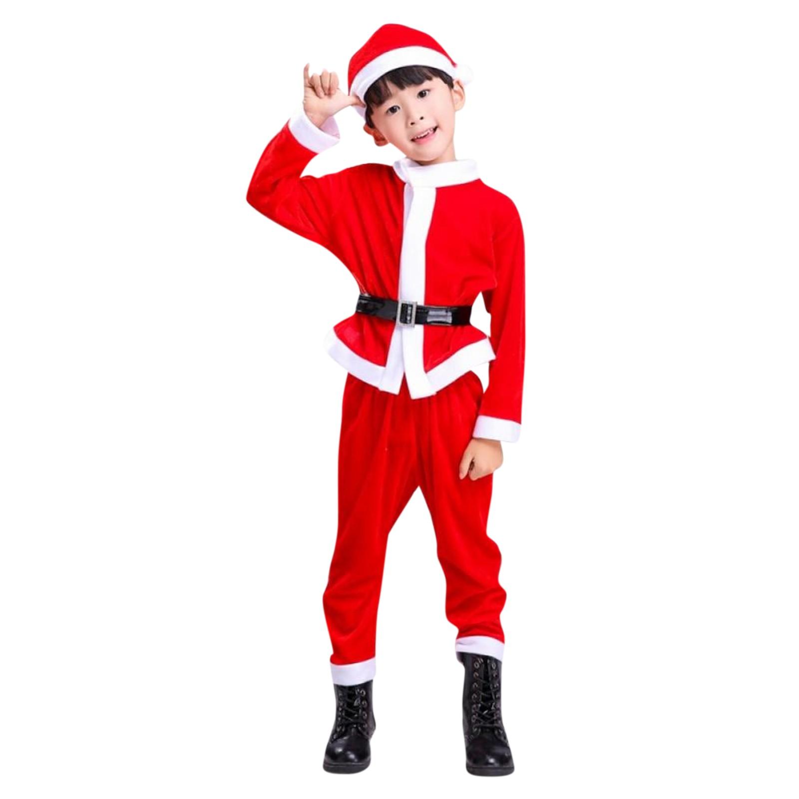 

Kids Santa Claus Costume Set Includes Jacket Pants Hat and Belt for Holiday Party Stage Performance Role Play Outfit 150 красный