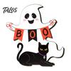 Spooky Party Decorations Black Cat Ghost Door Sign, Halloween Decorative Plaque, Wooden Hanging Plaque Vintage Rustic Decor with Jute Rope,