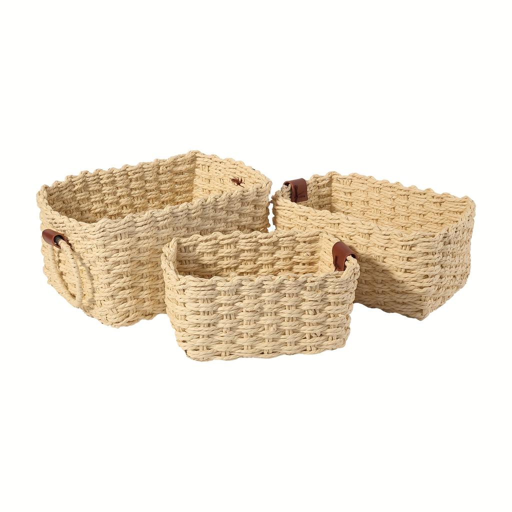 Woven Storage Basket, Paper Rope Storage Basket with Handle, Small Woven Basket for Organising, Decorated Cute Gift Basket