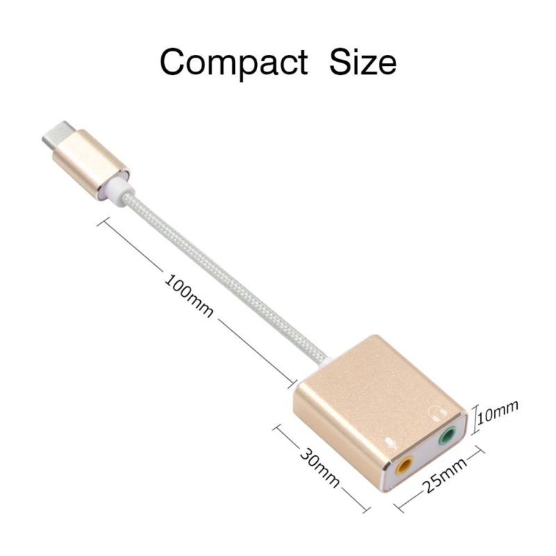USB Type C External Stereo Sound Card Audio Adapter with 3.5mm Headphone and Microphone Jack for