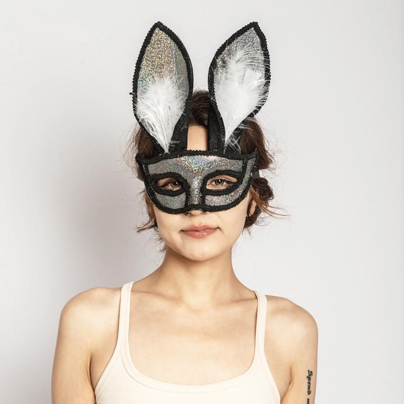 Party Bunny Mask, Feather Mask, Masquerade Half-face Mask