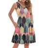 Women's Summer Fashion Casual V-neck Pleated Patchwork Color Block Patchwork Print Sleeveless Pocket Vest Dress