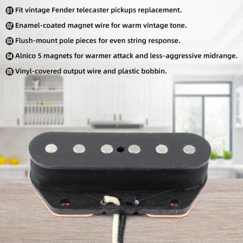 Ogdni 5-Piece Tele Guitar Pickup Set, Single Coil, Alnico Neck/Middle/Bridge Pickups for Tele Electric Guitars (GMA19)