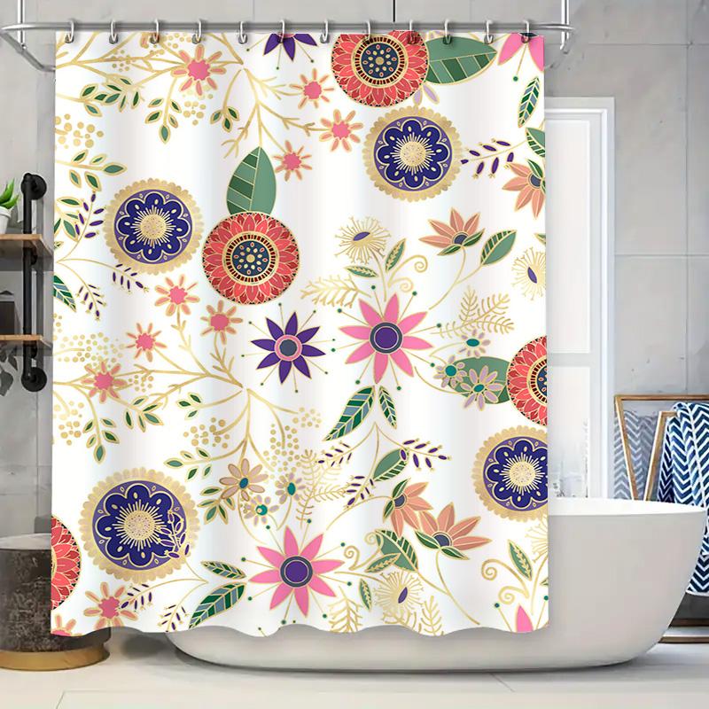 Colorful Floral Shower Curtain Decor Vivid Printed Bath Curtains with Hook Set for Bathroom Decoration in Pink Green Blue Red Ye