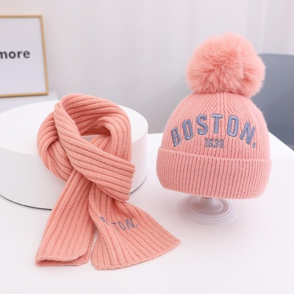 

BOSTON Embroidery Scarf Hat Set Warm Ear Protection Hat New Pullover Cap Autumn and Winter рожевий