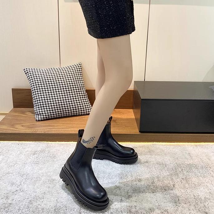 Martin boots women's thick-soled inner height increase British style sleeve autumn and winter velvet cigarette boots breathable Chelsea short boots
