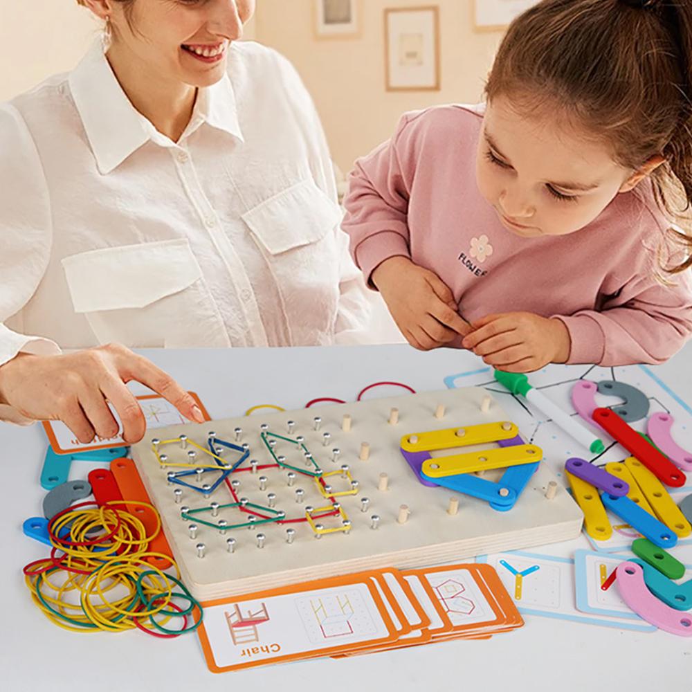 Montessori 3 In 1 Developmental Wooden Toy Geometry Puzzle Peg Board Color Sorting Toy Children Educational Toy for Kids Gifts