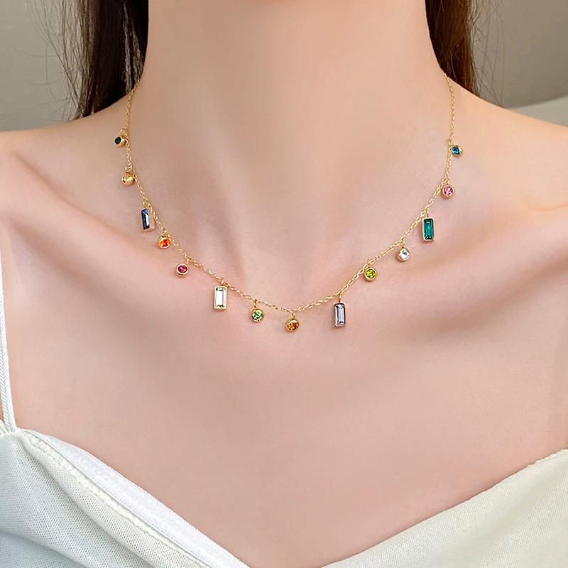 

Fashion Light Luxury Stainless Steel Colorful Zircon Dopamine Short Collar Chain 2025 Jewelry For Women‘s Necklace Accessories