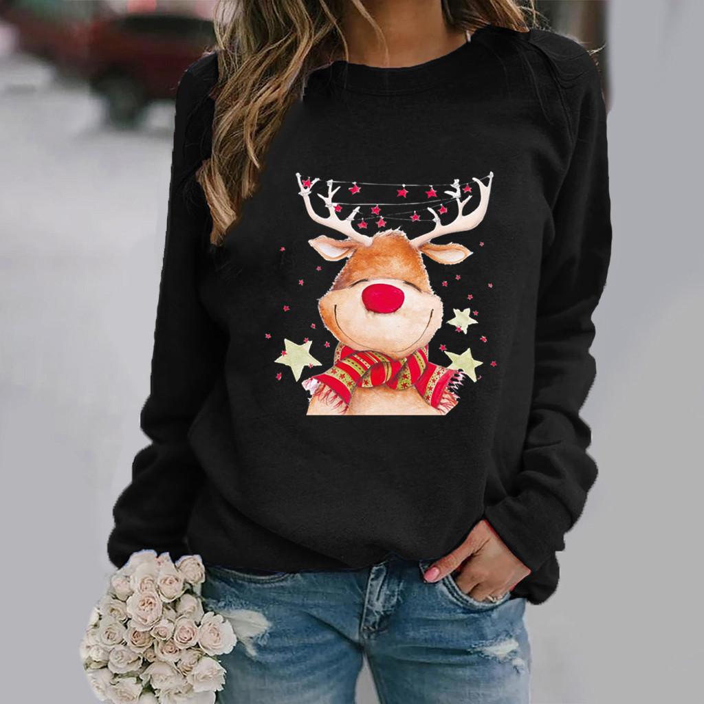 eBay Christmas, printed long-sleeved crew neck sweater for women