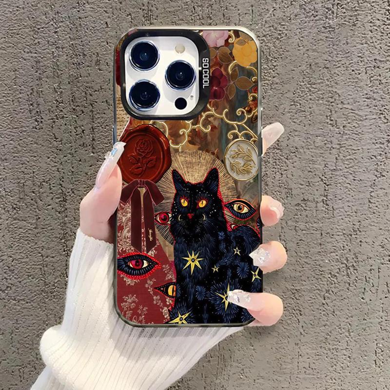 Black Cat Leopard Print Electroplate Silver Phone Case For Xiaomi Mi 15 14 13 12 13T 14T Pro 11 Lite NE Poco X5 X6 M6 Pro Cover