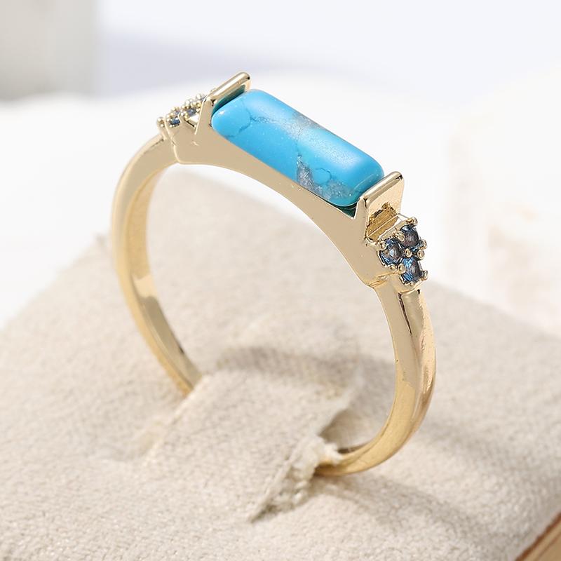 Vintage Square Inlaid Blue Stone Women's Ring Ethnic Gold Color Hand Carving Daily Wear Party Jewelry Anniversary Gift