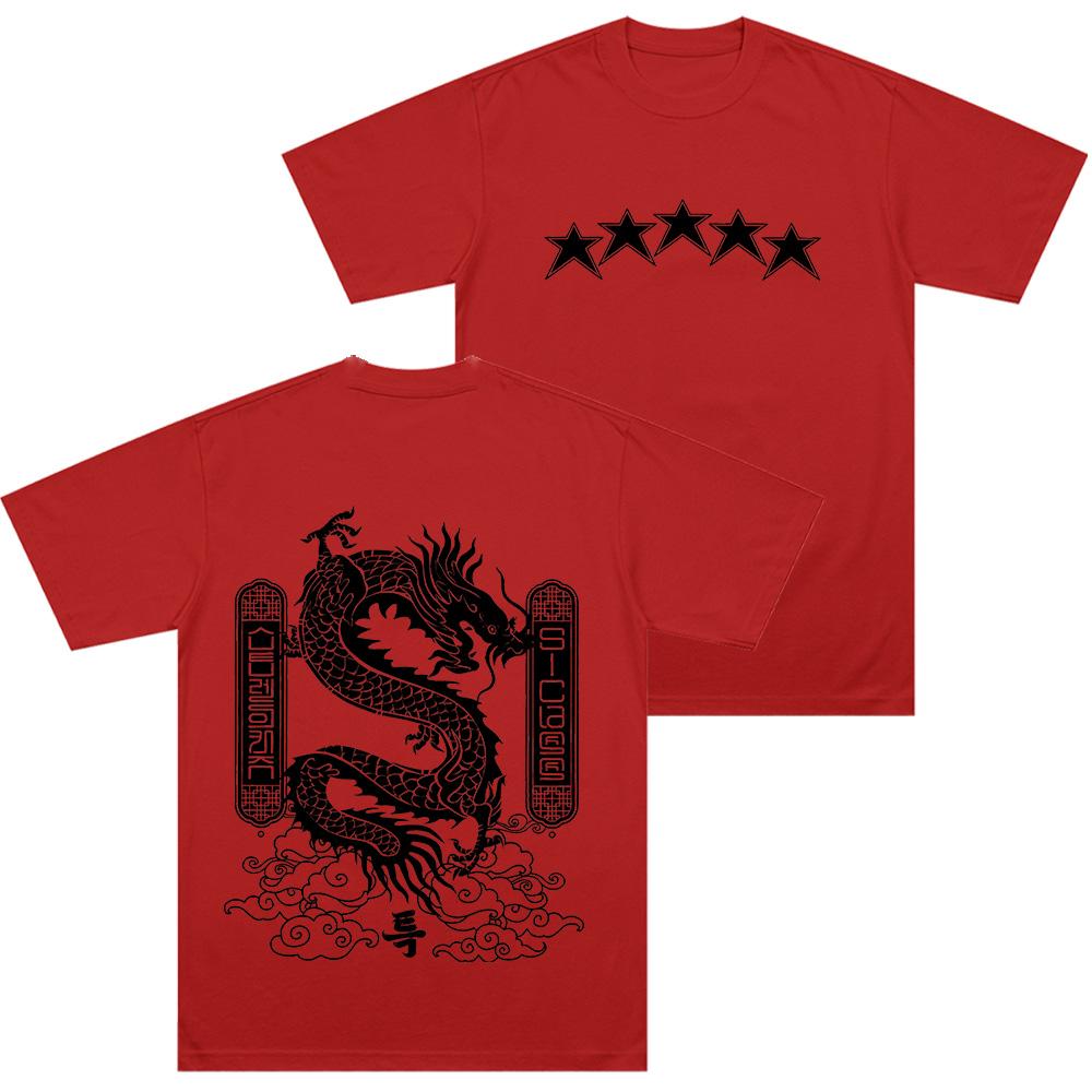 

5-Star Dragon Graphic T Shirts SKZ T-shirts Cotton Clothing Retro Harajuku Aesthetic Top Women Men Comfortable Tee XXL червоний