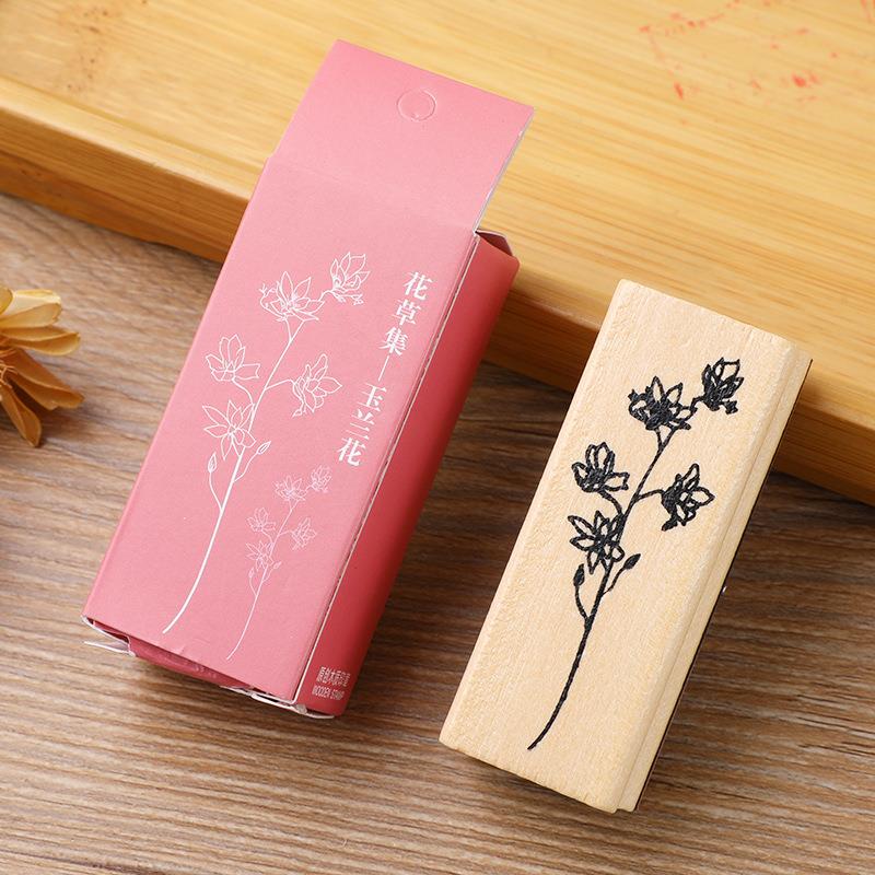Tampons Plante Fleur Vintage Set de Tampons en Bois et Caoutchouc avec Tampon Encreur Rouge pour Création de Cartes Planner Scrapbook