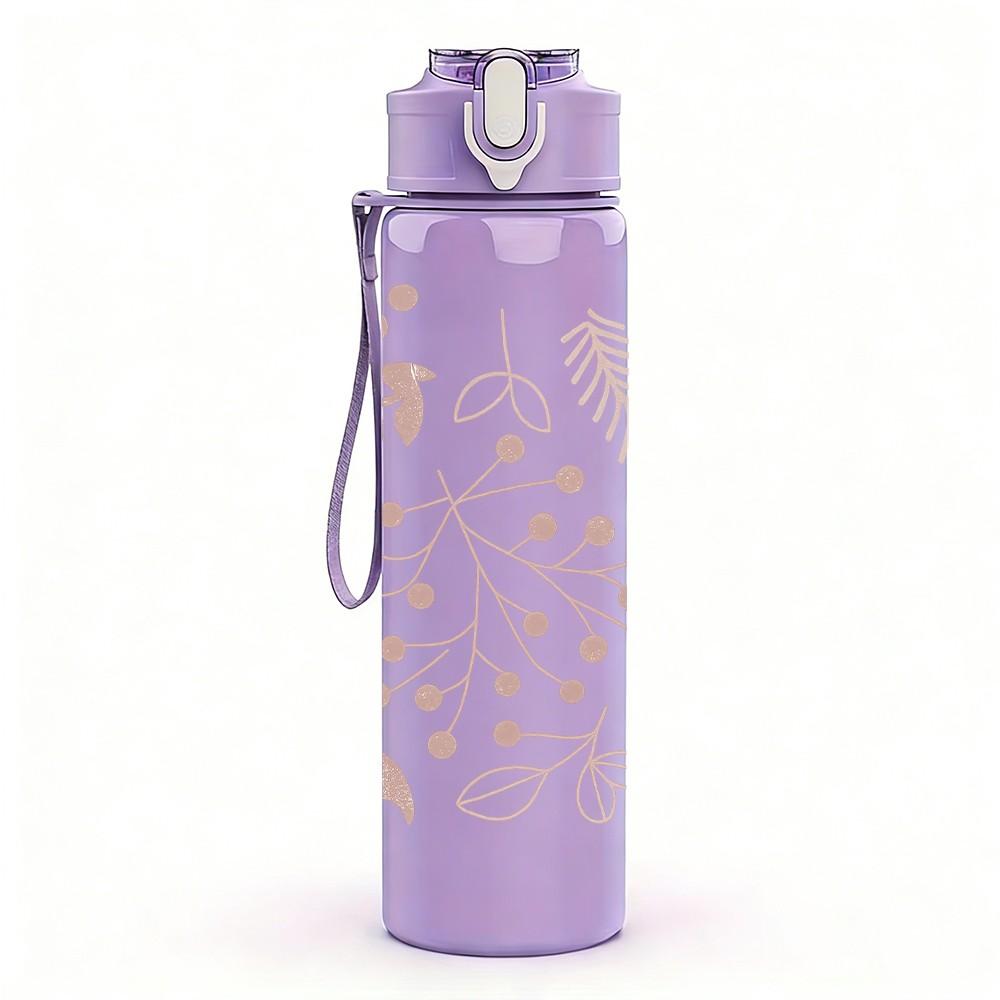 1PC Delicate Line Drawing Flower Print 750ml Color Plastic Sports Water Bottle Leakproof Flip Straw Lid Suitable for Sports Office Home Use