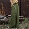 Womens Linen Blend Wide Leg Flowy Trousers Vintage Print High Waist Loose Fit Casual Pants