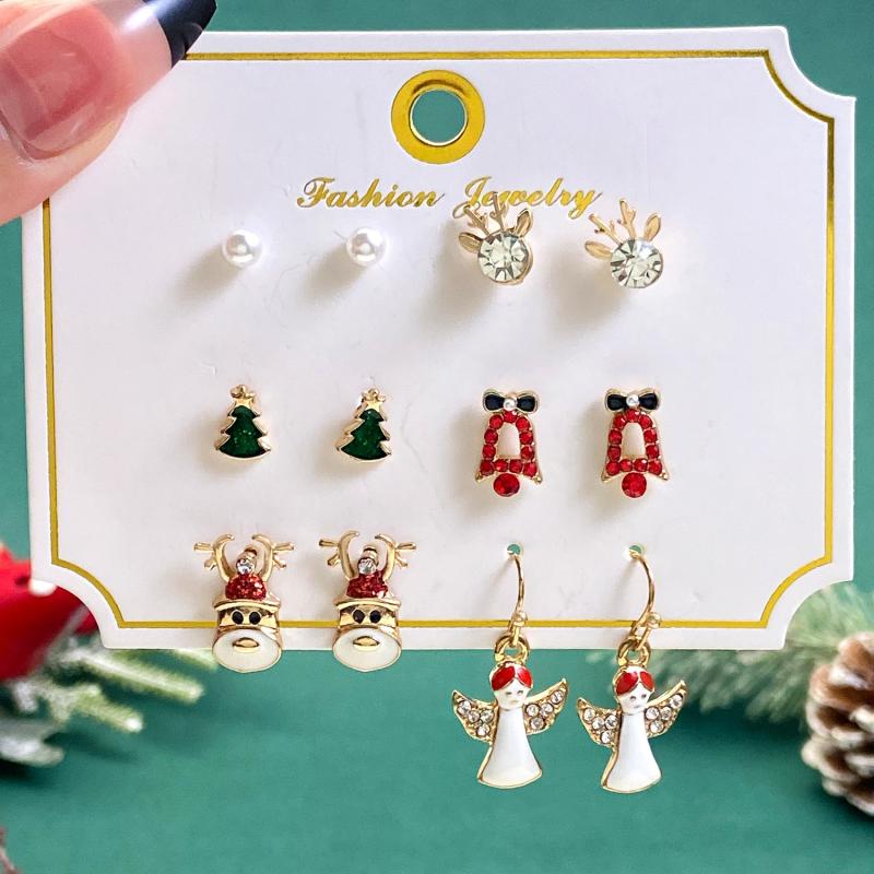 Christmas Earrings Set Colorful Santa Reindeer Snowman Drop Resin Designs Festive Holiday Gift Card Package Accessories