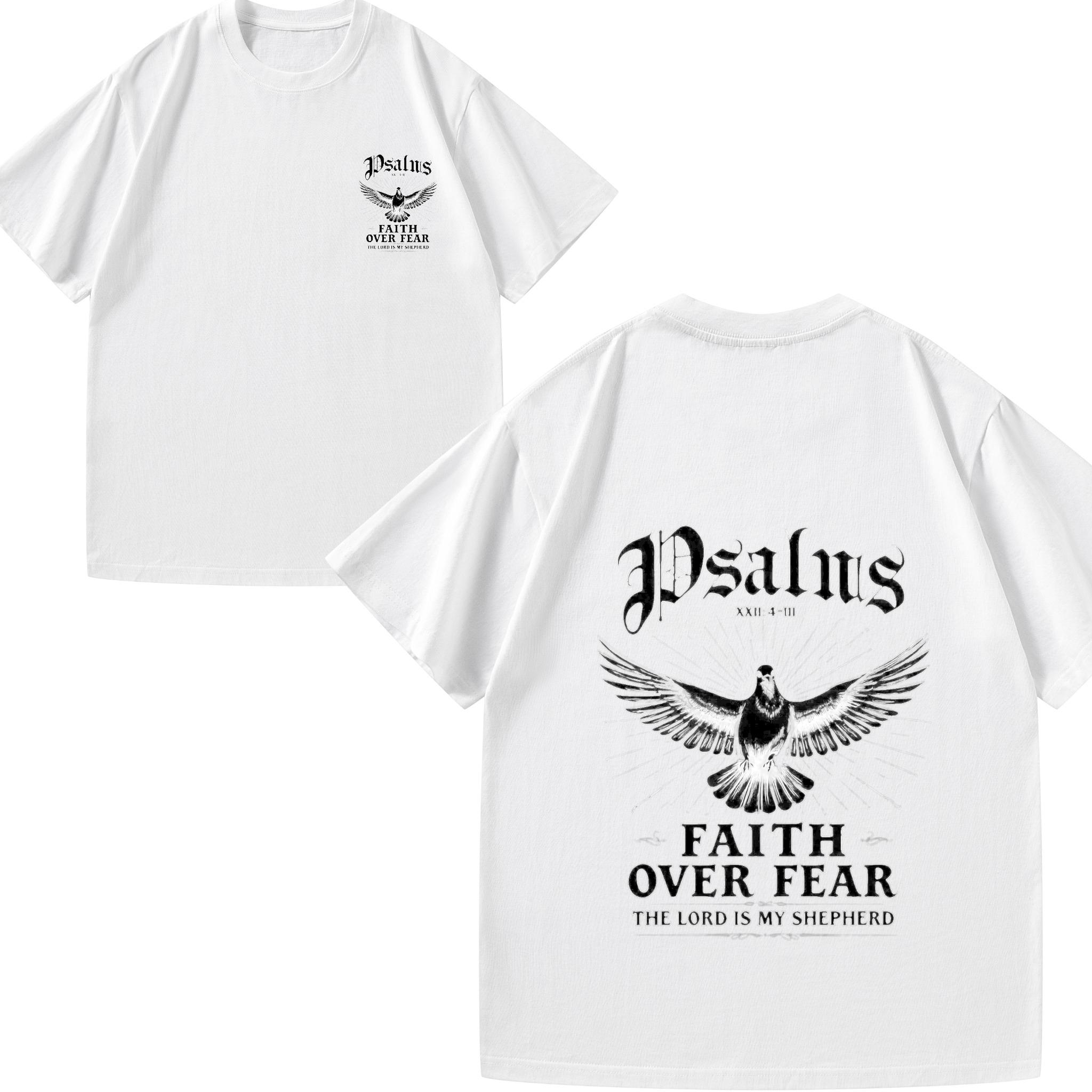 Mens TShirt Black Faith Over Fear Dove Print Bible Verse Psalm 23 Halloween Costume Tee Gothic Style Top L