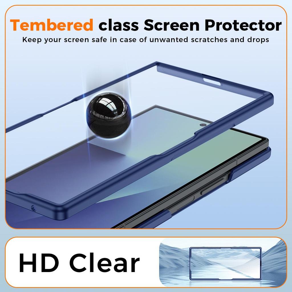 Slim Fit Case for Samsung Galaxy Z Fold 7, with Front Built-in Screen Protector, Ultra Thin Matte PC Protective Cover-Blue