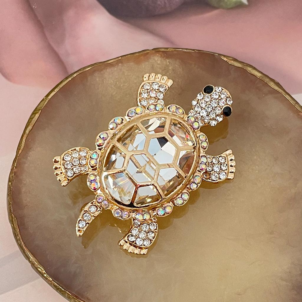 Crystal Studded Turtles Brooch With Secure Clasp Hypoallergenically Alloy Lapel Pin Jewelry For Parties Travel Gifts