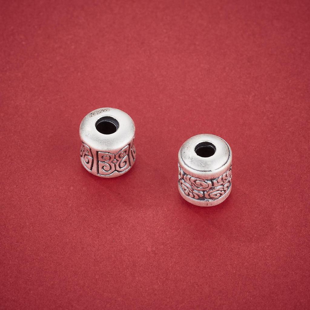 Sterling Silver 999 Ruyi Cloud Pattern Spacer Beads - Chinese Style Barrel Beads for DIY Bracelets