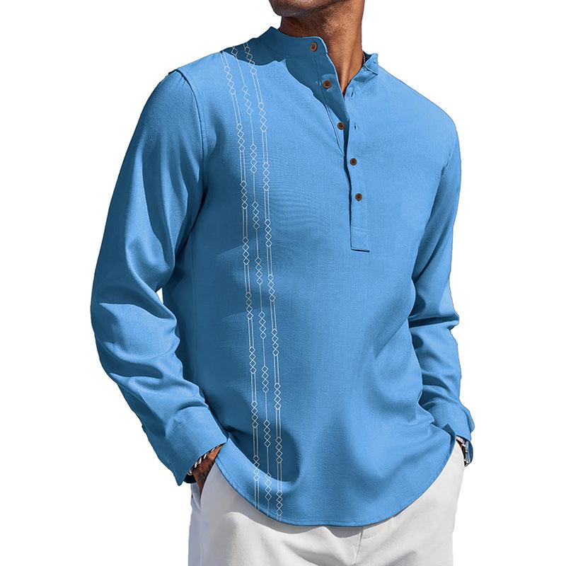 Men S Slim Fit Printed Button Down Casual Cotton Linen Shirt
